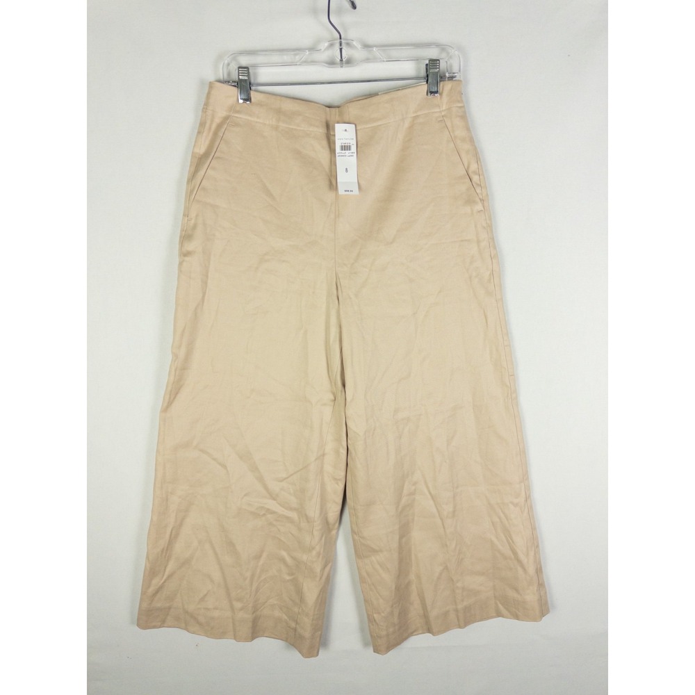 Ann Taylor The Easy Crop Pants Womens 8 Tan Khaki Wide Leg Cropped Trousers NWT